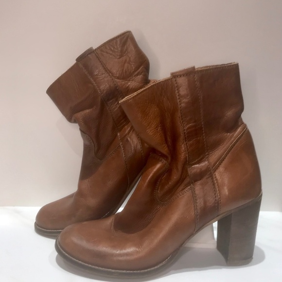 Vintage Vera Gomma Soft Leather Chestnut Brown Tatie Boots Mde In Italy Sz 38/7 - Picture 1 of 7